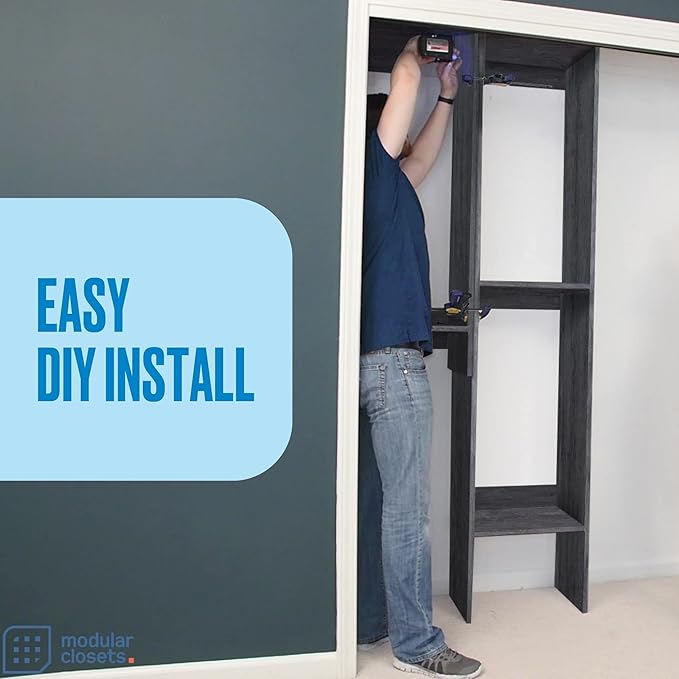 Tall Hanging Closet Unit - Modular Closet System for Hanging - Corner Closet System - Closet Organizers and Storage Shelves (Grey, 36 inches Wide) Closet Shelves