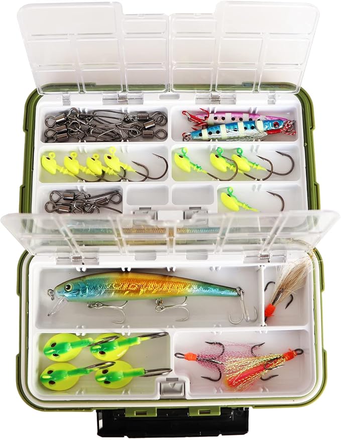 small tackle box, mini waterproof fishing tackle box organizer, double sided organizer travel box(L Orange)
