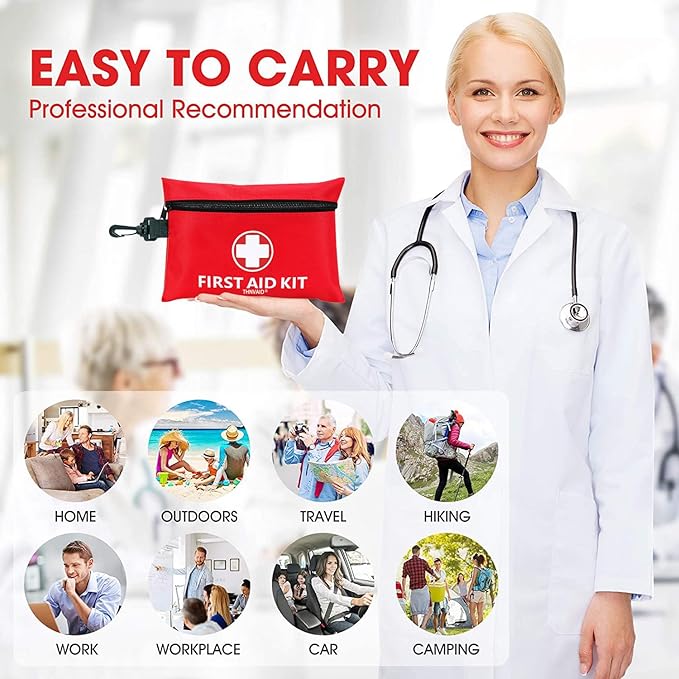Mini First Aid Kit - 147 Piece Small First Aid Kit,with Rotatable Buckle Ideal for Cars, Schools, Sports, Homes, Travel, Camping, Hiking 