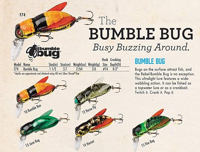 Rebel Lures Bumble Bug Topwater / Crankbait Fishing Lure, 1 1/2 Inch, 7/64 Ounce