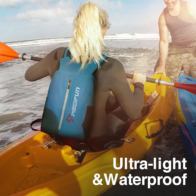 Piscifun Dry Bag Waterproof, Lightweight Dry Backpack Roll-Top Sealed with Waist Pouch and Phone Case Keeps Gear Dry Inside for Kayaking, Boating
