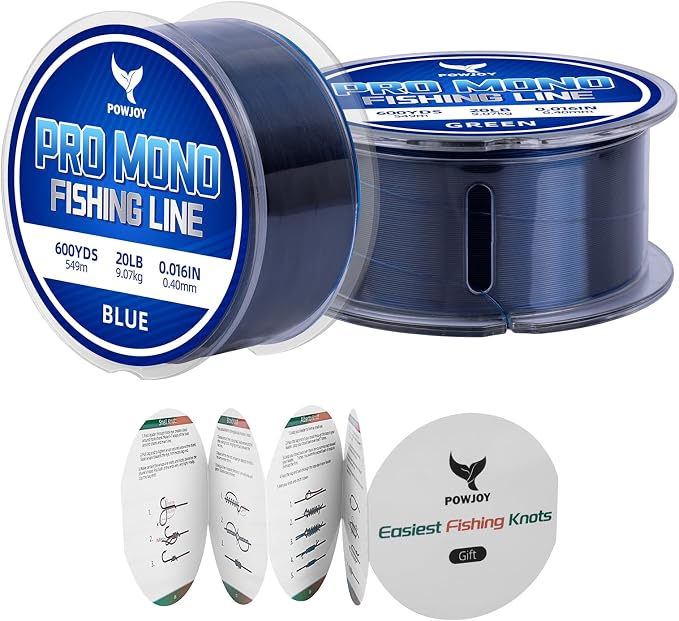Pro Monofilament Fishing Line with Knot Instruction Cards for Multi Purpose Cost Effective, Strong Yet Thin Nylon String for Big Fishes, Tangle-Free & UV Resistant, 15/20/30/50/80LB