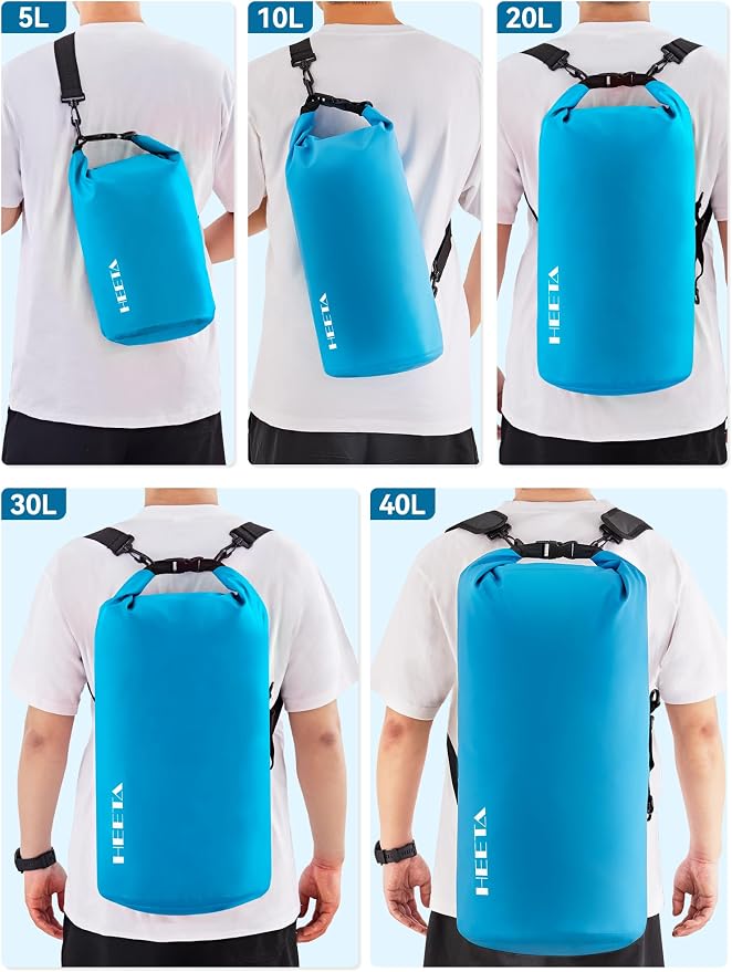 HEETA Waterproof Dry Bag for Women Men, 5L/10L/20L/30L/40L Roll Top Lightweight Dry Storage Bag Backpack with Emergency Whistle for Travel, Kayaking, Boating, Camping, Beach, Cruise Ship Essentials