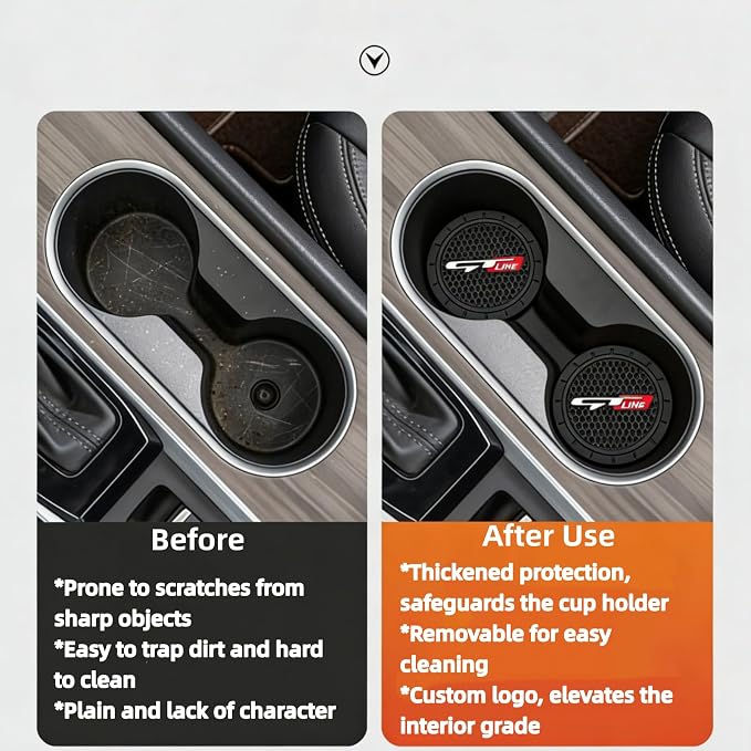 2 Pcs Black car Cup Holder Coaster Compatible with GT LINE 2.75 Inch Silicone Anti-Slip Fashion car Interior Accessories