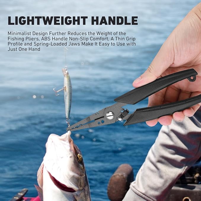 Golden J Teflon Fishing Pliers, Multi-Function Hook Remover-Split Ring Pliers, PE/Braided Line Cutter, Saltwater Resistant Fishing Gear, For Deep-Sea, Ice & Surf Fishing - Ideal for Anglers