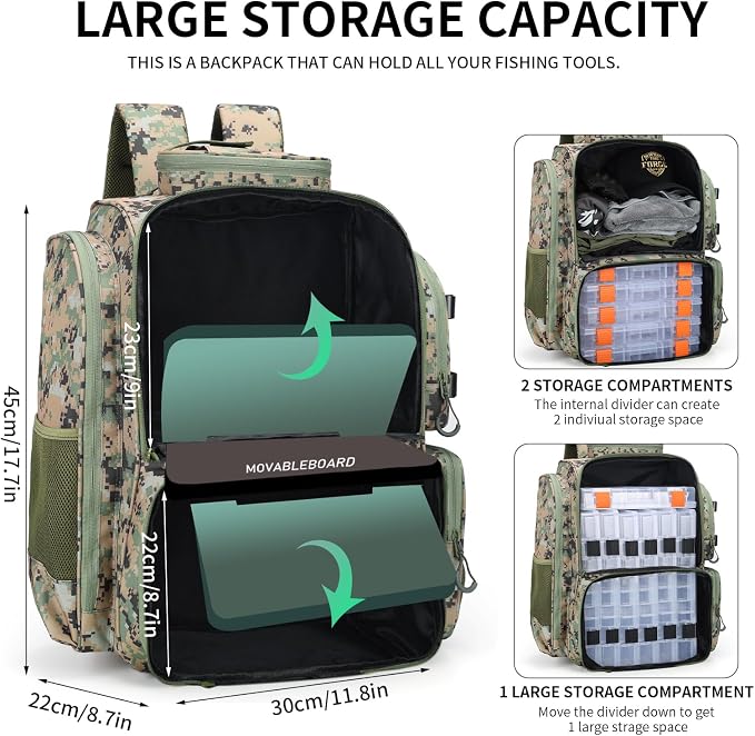 WANOON Fishing Backpack, Ttackle Bag,with Tackle Boxes. Large Fishing Bag Strong Materials