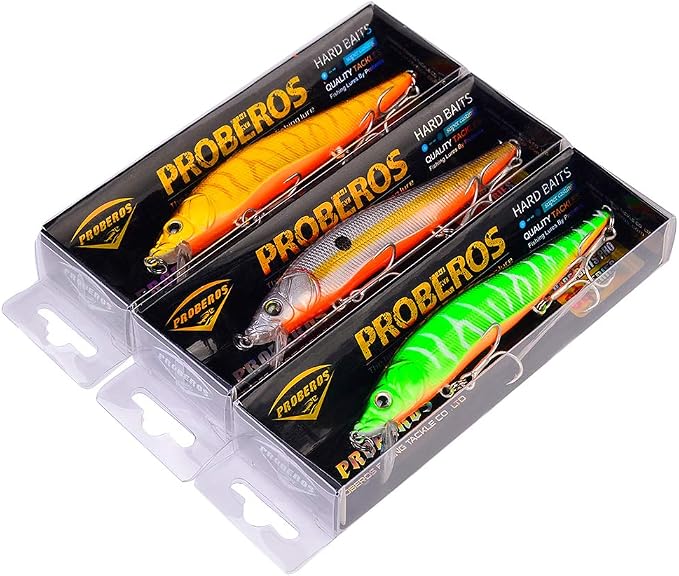 PROBEROS Minnow Bass Fishing Lures - Jerkbait Sinking Lure Set Hard Baits Crankbait for Trout Catfish Musky Bluegill Fishing Topwater Lures Plug 6Pcs/kit