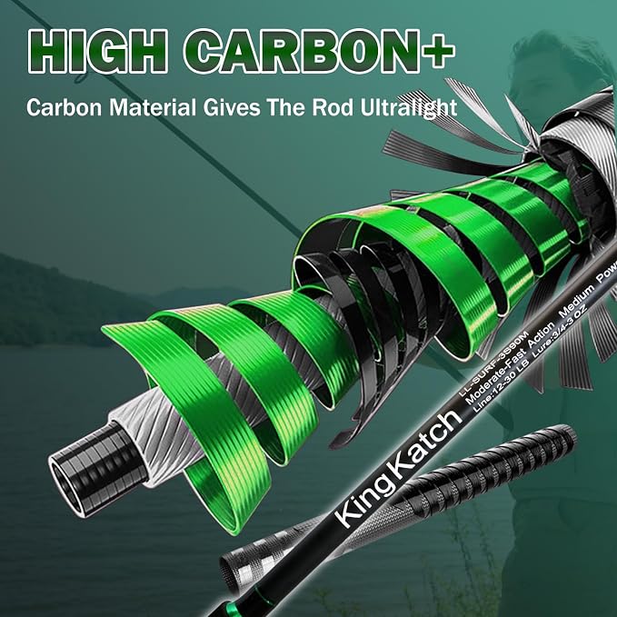 Surf Spinning Fishing Rod 9'/10'/11'/12', 3-Piece Carbon Fiber Saltwater Rod with 2 Tips, Lightweight High-Sensitivity Long-Cast Shore & Beach Casting Rod for Pier Surf Fishing