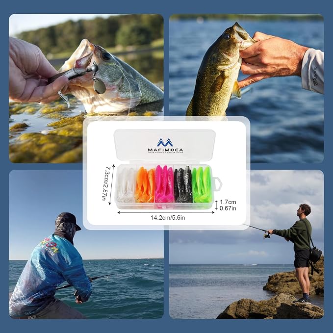 MAFIMOEA 50 Pcs Soft Fishing Lures Plastic Paddle Tail Swim Baits Kit for Bass Trout Walleye Crappie 5 Mixed Colors Fishing Soft Plastic Lure Kit 5.5CM