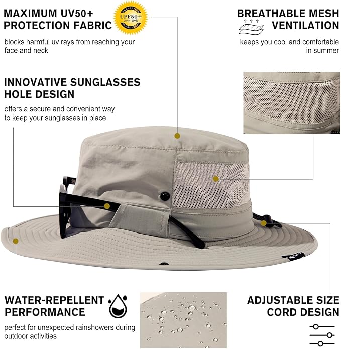 TOP-EX UVCoolix™ UV Protection Mens Sun Hat with Cooling Neck Flap Sunglass Lock Wide Brim Fishing Hats
