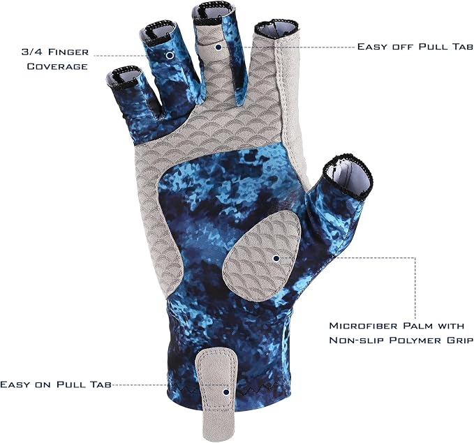 KastKing La Sal Fishing Gloves UPF50+ Sun Gloves UV Protection Fingerless Gloves Men Women for Outdoor, Kayaking, Rowing, Paddling, Canoeing, Hunting