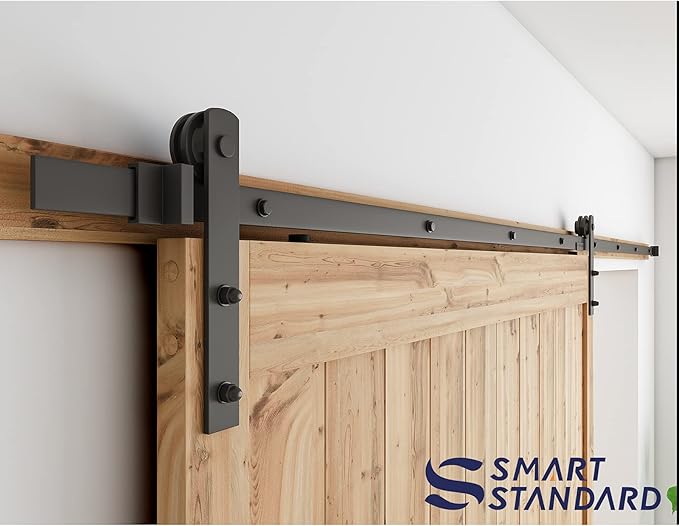 SMARTSTANDARD 11ft Barn Door Hardware Kit, Track, Sliding Hardware - Smoothly and Quietly - Heavy Duty Sturdy - Easy to Install, Fit 60"-66" Wide Panel (I Shape Hanger)