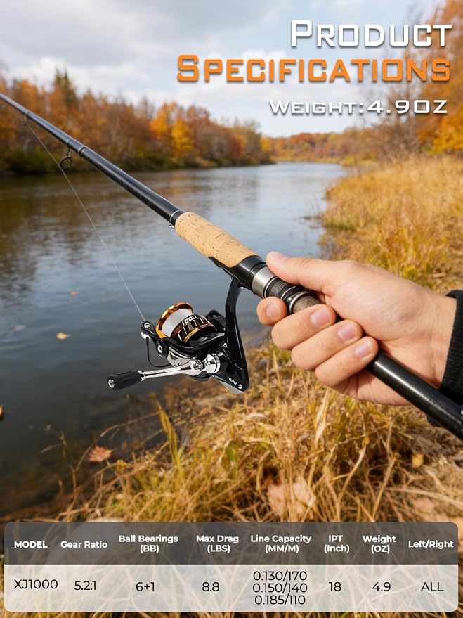 Jenseits Lightweight Spinning Fishing Reel, Sealed Carbon Fiber Up to 20 LB Max Drag, 5+1/6+1BB for Freshwater, 5.2:1 Gear Ratio,CNC Aluminum Spool,1000 Perfect for Ice Fishing, 2000-5000 Series