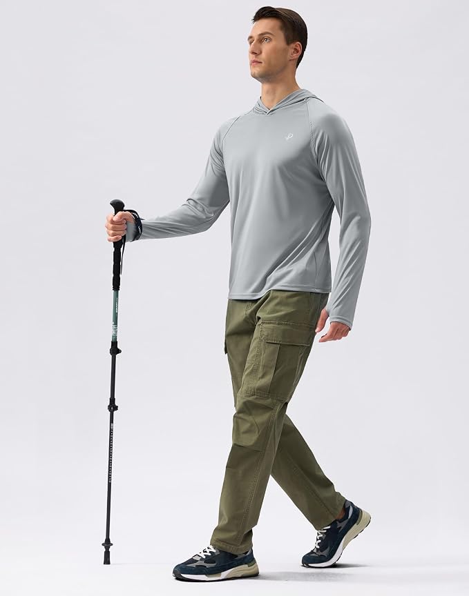 Pudolla Men's Sun Protection Hoodie Shirts UPF 50+ Rash Guard SPF Long Sleeve Fishing Shirt for Men Swim Hiking Boating