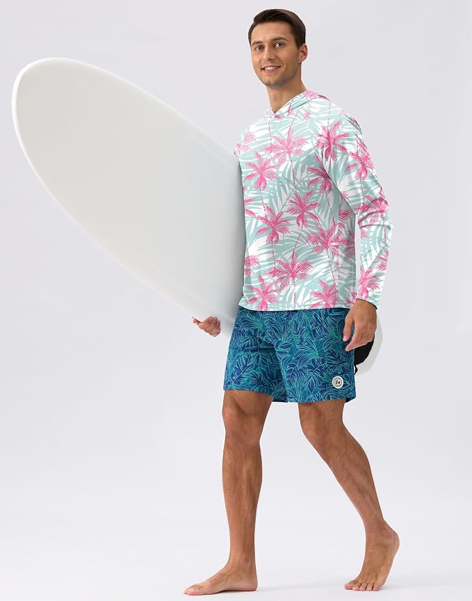 Pudolla Men's Sun Protection Hoodie Shirts UPF 50+ Rash Guard SPF Long Sleeve Fishing Shirt for Men Swim Hiking Boating