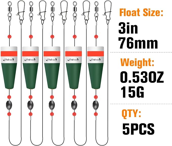 Dovesun Popping Cork Float Rig Weighted Fishing Bobbers Floats Fishing Corks Popping Corks for Saltwater Freshwater Fishing Tackle with 3 Size