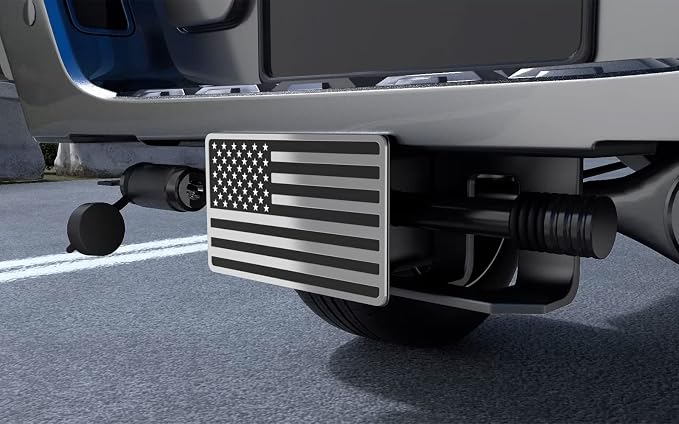 Heavy American Flag Metal Trailer Hitch Covers for 2 inch Receivers,Tow Hitch Covers 2 Inch for Truck Accessories (with 5/8-Inch Pin Diameter Trailer Hitch Lock,Chrome Line)