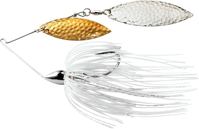 War Eagle Custom Lures Nickel Frame Hammered Double Willow Spinnerbait White Silver Skirt 1/2 oz.