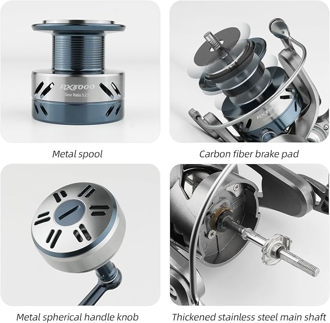 Rooblinos SW Long Shot Jigging Spinning Reel, Full Metal Body,Ultra Smooth,Powerful,Saltwater Big Fishing Reel 4000/6000/8000,9+1 BB, 66LB Max Drag, Lightweight, Inshore Offshore Surf Reel