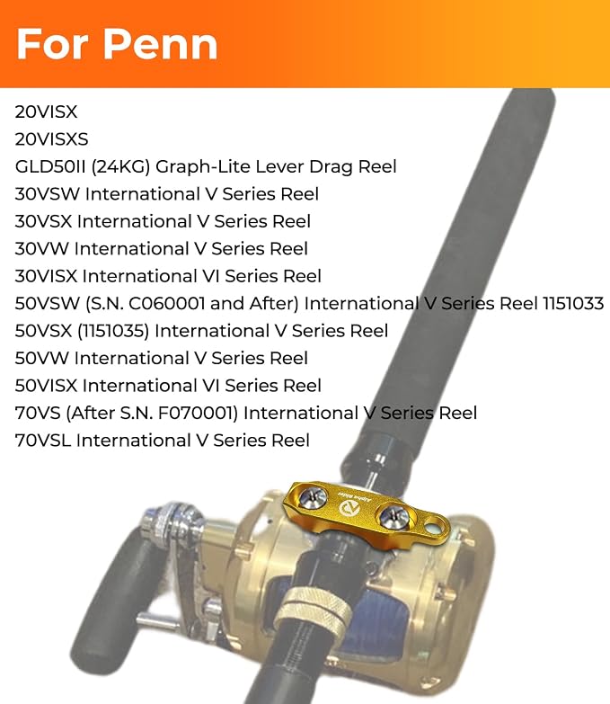 Fishing Reel Rod Clamp Fishing Reels Parts for Penn 20 30 50 70 International V VI Series Reel Rod Clamp Mount Anodized Aluminum Alloy (No Bolts or Screws)