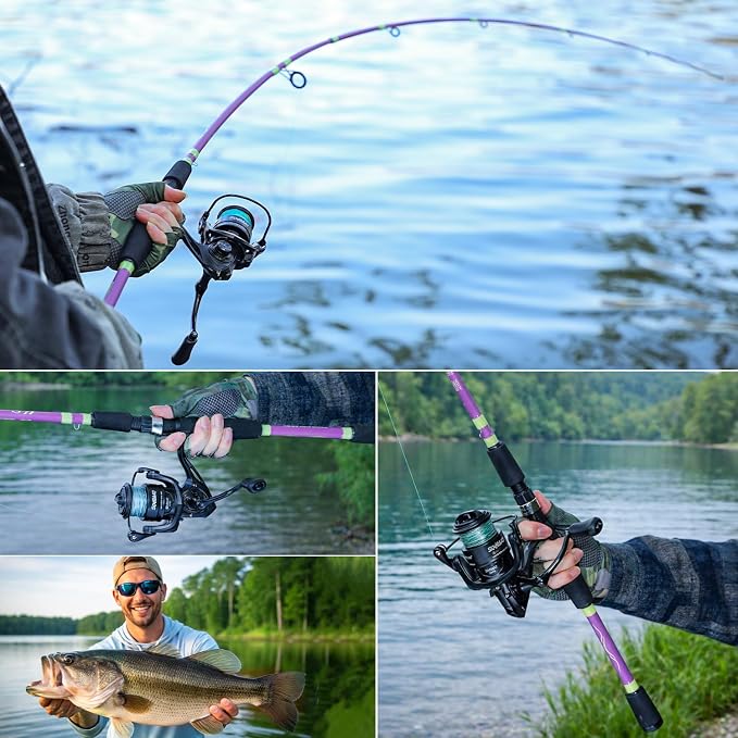 Sougayilang Fishing Rod Combo, 2-Piece 6-Foot Graphite & Fiberglass Rod with Anti-Reverse Spinning Fishing Reel