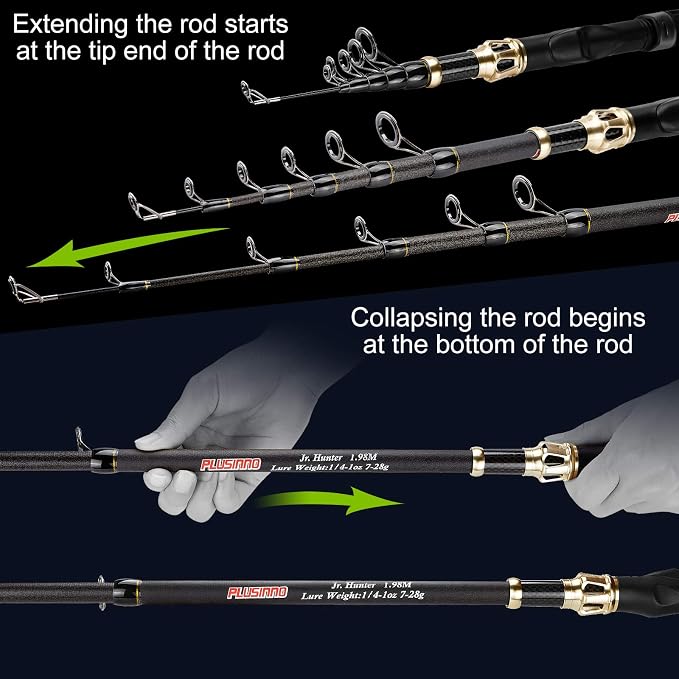 PLUSINNO Fishing Rod and Reel Combo, Telescopic Fishing Pole Kit with Spinning Reel, Tackle Box, Fishing Lures and Travel Carrying Bag, Fishing Gear Gifts for Men
