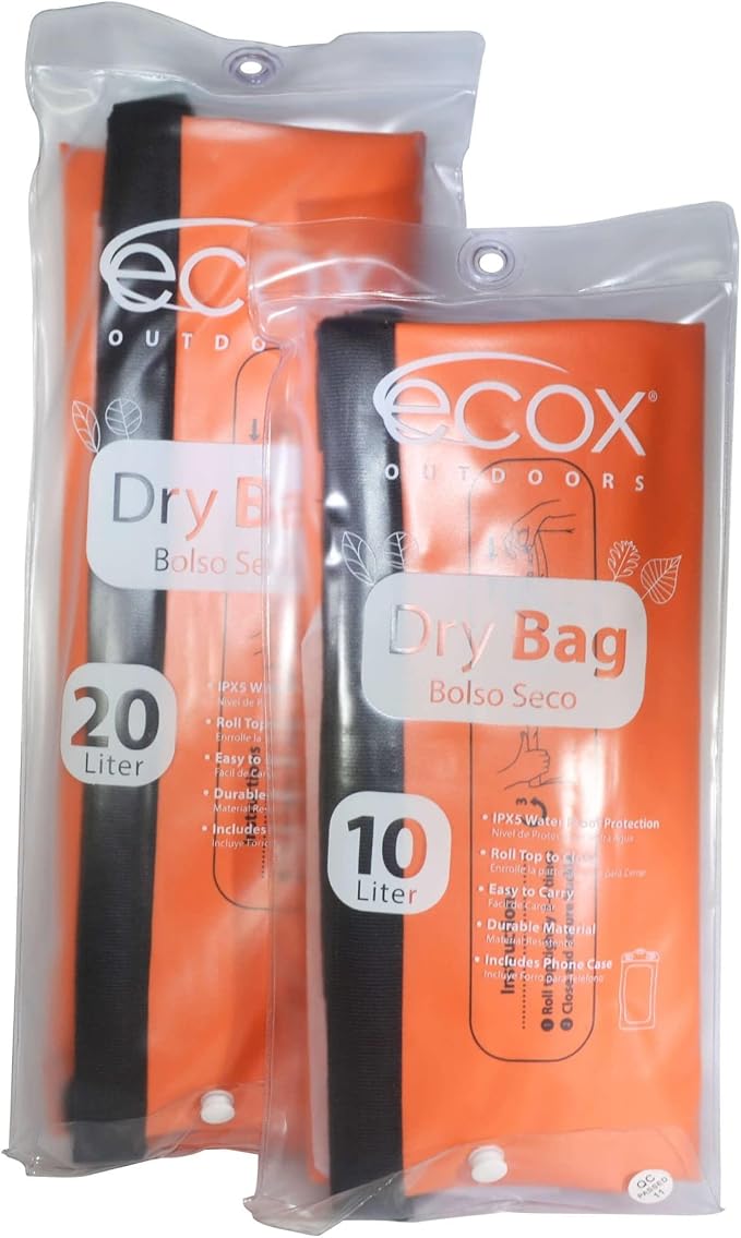 ecox Outdoors Waterproof Dry Bag for Outdoors Activities High Grade 500D PVC Construction Includes Waterproof Phone Case and Side Strap for Easy Carry 10L Orange DB10LOR