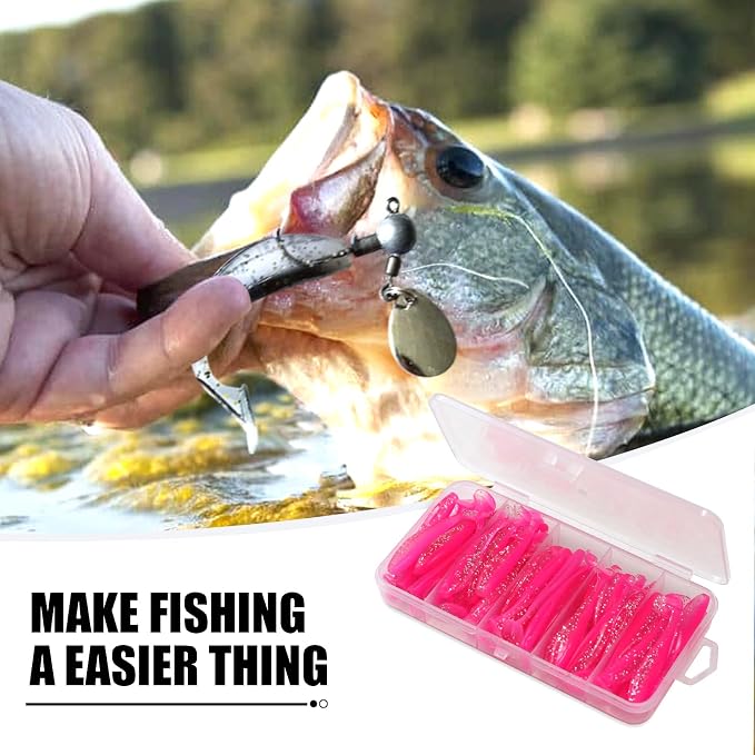 MAFIMOEA 50 Pcs Soft Fishing Lures Plastic Paddle Tail Swim Baits Kit for Bass Trout Walleye Crappie 5 Mixed Colors Fishing Soft Plastic Lure Kit 5.5CM