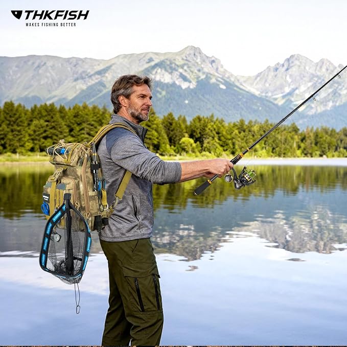 THKFISH Telescoping Fishing Rod and Reel Combo with Backpack, Carbon Fiber Travel Fishing Pole Spinning Reel Kit with Fishing Lures, Fishing Tools Kit for Men