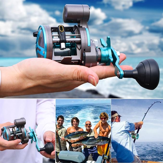 Burning Shark Baitcasting Fishing Reel, Smooth Powerful Round Baitcaster Reel, Saltwater Inshore Surf Trolling Reel, Conventional Reel for Catfish, Musky, Bass, Pike
