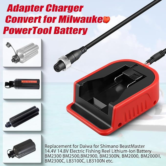 for Milwaukee M18 18V to for Daiwa/for Shimano Electric Fishing Reel Adapter, 14.4V/14.8V Converter for Tanacom/Seaborg/BeastMaster(Adapter Only)