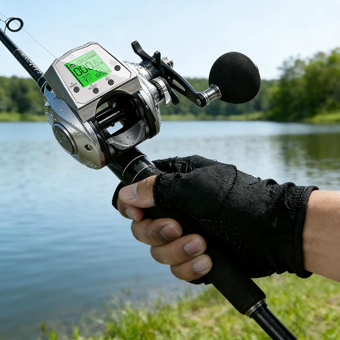 Digital Baitcasting Fishing Reel with LCD Display,8 oz Ultralight Electric Baitcaster Reel, 22-35 Lb Max Drag,6.3:1/7.2:1 Gear Ratio,Left/Right Handed,Compact Design for Freshwater & Saltwater