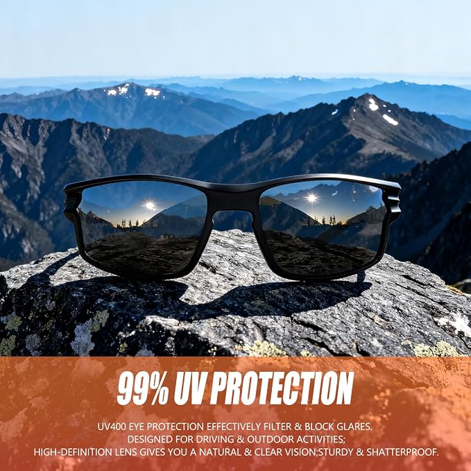 Polarized Sports Sunglasses for Men UV400 Protection, Lightweight Wrap Around Sun Glasses for Fishing Cycling Running