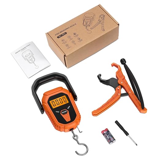 Fish Scale, Waterproof Floating Fishing Scale with Lip Gripper, 110lb/50kg Hanging Digital Fish Digital Scale, Floating with LCD Backlit, Tape Measure for Fishing Hunting, Batteries Included