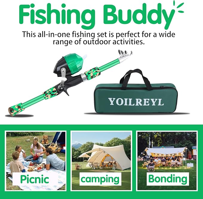 Collapsible Telescopic Fishing Rod and Reel Combo Push Button Small Fishing Pole Kit Beginner Youth Boys Fishing Starter Set Tackle