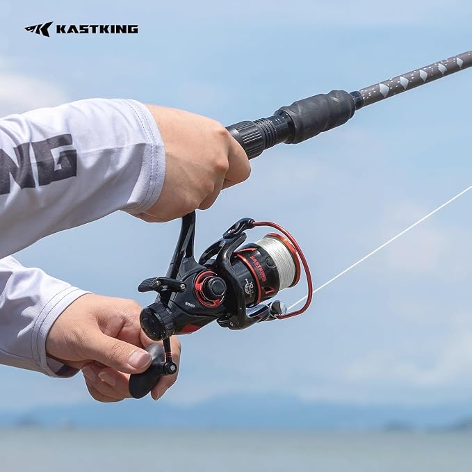 KastKing Sharky Baitfeeder III Spinning Reel 10+1 Shielded Stainless Steel BB - Carbon Fiber Drag for Live Liner Bait Fishing Action
