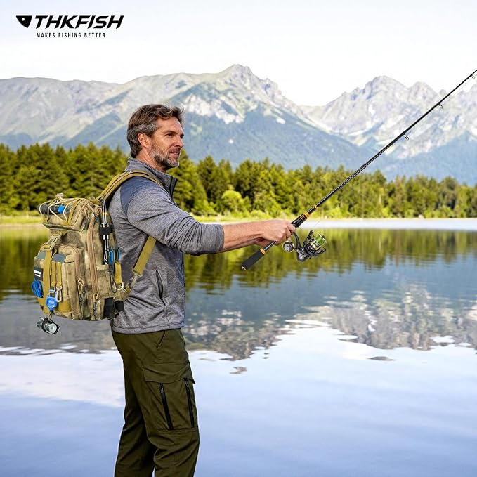 THKFISH Telescoping Fishing Rod and Reel Combo with Backpack, Carbon Fiber Travel Fishing Pole Spinning Reel Kit with Fishing Lures, Fishing Tools Kit for Men