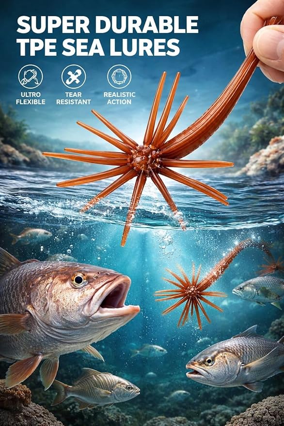 Tentacle Creature Lure Sea Urchin Soft Bait 3.6" & 4.3" TPE Lures 10/6-Pack, Natural Sinking Micro-Vibration for Crappie Bluegill Perch Bass Trout, Compatible Jig Heads Treble Hooks