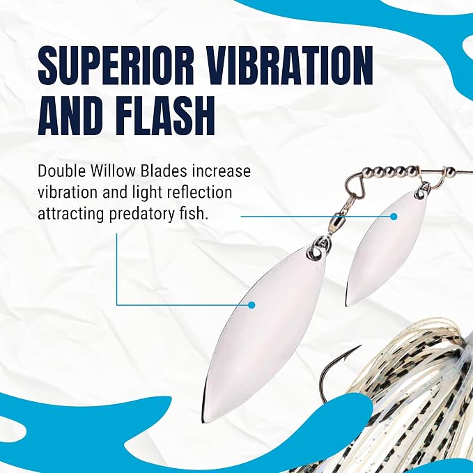 Reaction Tackle Tungsten Spinner Bait Spinnerbait - Double Willow Blade Bass Fishing Lure - Compact Profile Heavy Casting 97% Tungsten (2-Pack)