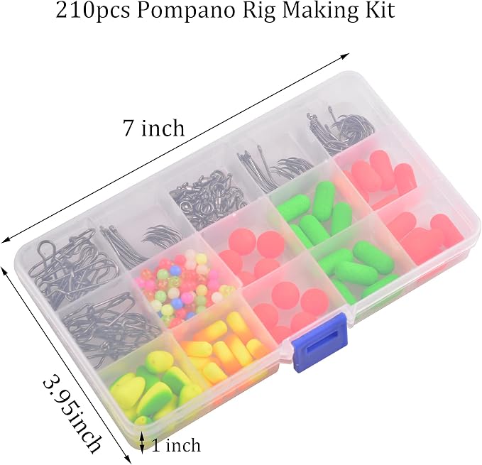 Pompano Rigs Making Kit Surf Fishing Rig Saltwater Fishing Accessories Bottom Rig Parts Pompano Snell Floats Fishing Beads Circle Hooks Fishing Swivels Duo Lock Snaps Pompano Rigs for Surf Fishing