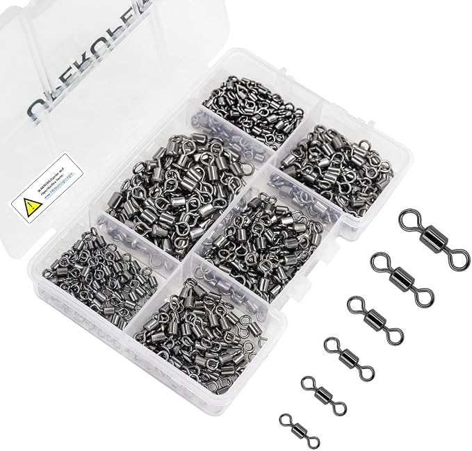 Fishing Barrel Swivels Kit, 300pcs Stainless Steel Rolling Bearing Snap Connector for Saltwater Freshwater Fishing#2#3#4#5#6#7