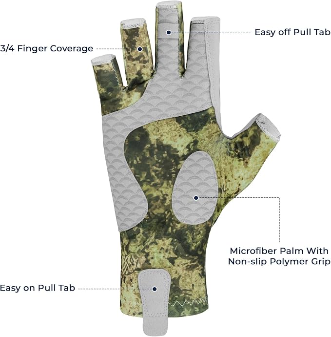KastKing La Sal Fishing Gloves UPF50+ Sun Gloves UV Protection Fingerless Gloves Men Women for Outdoor, Kayaking, Rowing, Paddling, Canoeing, Hunting