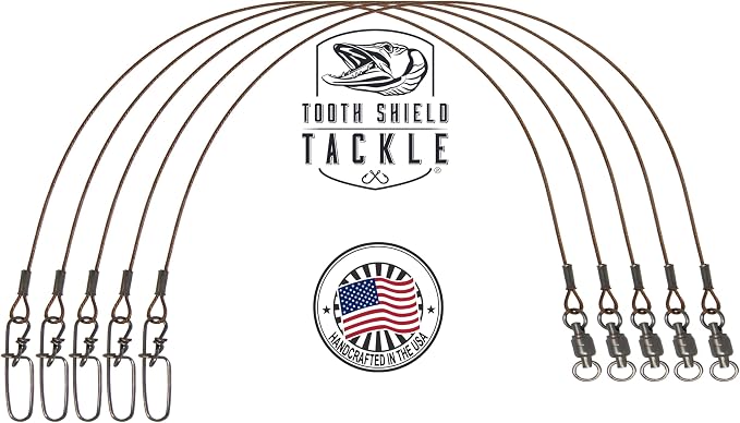 Tooth Shield Tackle 5 Pack 175 lb 14" Premium 49 Strand Wire Musky Leaders Muskie Pike Leader Stay-Lok Snap
