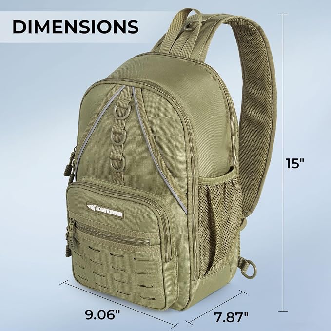 KastKing Karryall Sling Tackle Bag–Fishing Sling Pack,Fishing Backpack With Rod Holder,MOLLE System,Soft Bait & Gear Storage