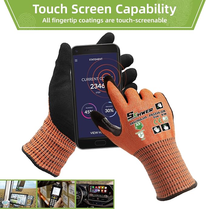 Schwer ProGuard Highest Level Cut Resistant Work Gloves PR3326 for Extreme Protection,ANSI A9 Cut Gloves with Reinforced Thumb, Non Slip, Durable, Touch-screen, Orange 2 Pairs(L)
