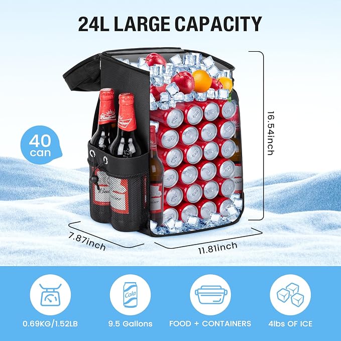 Cooler Backpack- 40 Cans Insulated Backpack Cooler for Men & Women Portable Leak Proof Lunch Backpack Cooler Bag for Beach Picnic Travel Work Camping Hiking-Black