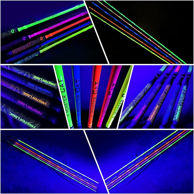 Monster Catfish Fishing Rod - 7' Medium Heavy, 1-Piece Glow in Dark Casting Rod, S-Glass & Carbon Graphite Blend, Durable EVA Foam Super Grip, Catfish Pole for Night Fishing