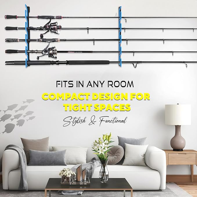 PLUSINNO H5P Fishing Rod/Pole Holders for Garage, Wall or Ceiling Mounted Fishing Rod Holder with Soft Protective Pad, Fishing Rod Storage Organizer Holds up to 5/10/20 Rod or Combos or Nets