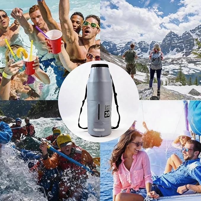 20L Waterproof Dry Bag - Floating Heavy Duty PVC Dry Sack - for Boating, Fishing & Beach - Backpack Style Waterproof Bag for Men & Women