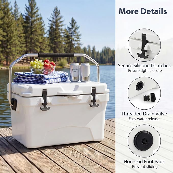 COSTWAY Portable Insulated Hard Cooler – Keeps Ice Up to 6 Days, Heavy-Duty Outdoor Ice Chest with Cup Holders, Built-in Fish Ruler & Bottle Opener for Camping, Fishing, Beach, Tailgating